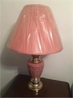 Pink Ceramic and Brass Lamp