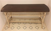 Wood Top Wicker Style Base Long Side Table
