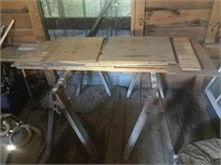 Pair of Saw Horses and Wood Lumber