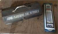 Ford Combine Tool Box and Metal Ford Thermometer