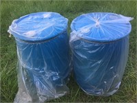 Lot of Two Blue 50 Gallon Drums with Lids