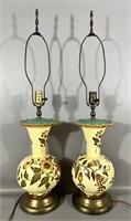 Pair Vintage Royal Gouda Sunflower Table Lamps