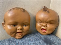(2) VINTAGE CHALKWARE HAPPY & CRYING BABY FACES