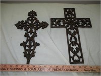 2pc Ornate Cast Iron Wall Cross