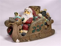 Santa tree stand - chalkware & iron, 22" long,