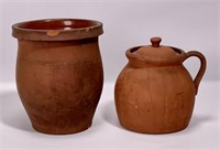 Redware pot with lid, 5" dia., 5.5" tall plus lid