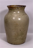 Stoneware crock, grey glaze, glazed inside, lip