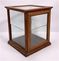 Oak counter top display cabinet, hinged door,