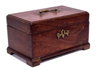 Tea box - mahogany, bracket feet, brass handle and