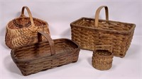 4 basket lot: Oak bustle - 11" x 12" x 5.5" deep