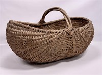 Oak basket, double bustle, 25" long, 17" wide, 9"