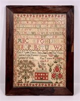 Sampler - Mary F. Losie - ABC's, numbers, house,