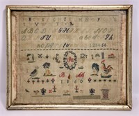 Cloth Sampler - 1860 - ABC's, numbers, house,