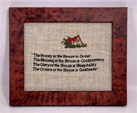 Sampler - Cottage & quote in grained frame,