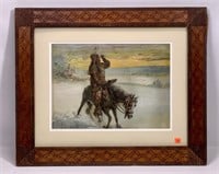 Watercolor, Native American in custom frame,