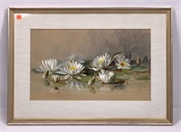 Watercolor - E.P. Luguer 1920, Lilypad Blossoms,
