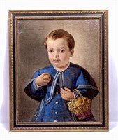 Oil painting - Blue boy & fruit - 20" x 24" frame,