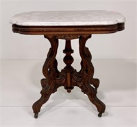 Victorian table, shaped white marble top, walnut,