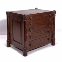 Miniature chest, 5 drawers, mahogany, turned
