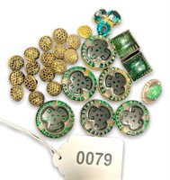 VTG Collection of Amazing Green & Gold Buttons WOW