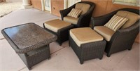 P - RATTAN CHAIRS, FOOT STOOLS & TABLE (P17)