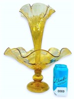 VTG Amber Glass Centerpiece Flower Vase /Candle