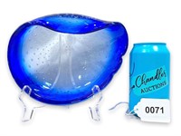 Decorative Blue Folded Colored Glass Dish