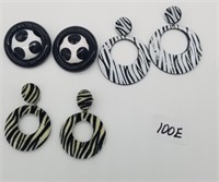 Three Pair Black & White Pierced Earrings