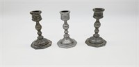 Three Small Colonial Style Pewter Candlesticks