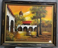 Mid Century Modern Style Painting of a Mission
