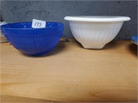 Blue Criss Cross & Milk Glass Mixing Bowls