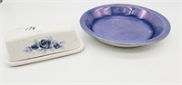 Blue Lustre Pie Plate & Pfaltzgraff Butter Dish