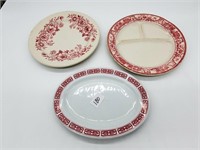 Three Red Transfer Ware Diner Plates