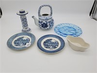 Six Pieces of Blue & White Ceramics Inc Teapot
