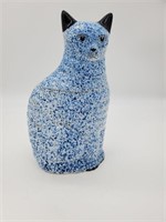 Blue Speckled Cat Ceramic Cookie Jar-as is