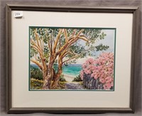 Mary Zuill Coastal Scene w/ Oleander watercolor