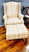 Stripe Upholstered Wing Chair w/ Ottoman