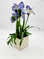 White Metal Planter w/ Faux Irises