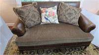 Lillian August Leather Sofa w/Cloth Accents &