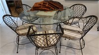 Beveled Glass Pedestal Table w/6 Chairs & Pads