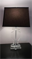 Pr of Glass & Cloth Shade Table Table Lamps(heavy)