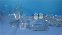 Glass Fruit Bowl, Glass Butter Dish, Tray, Candle