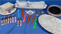 Gravy Boat w/Tray, Egg Dish,Child's Utensils,