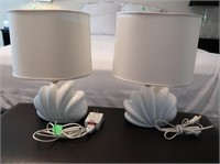 2 White Nightstand Lamps w/Shades