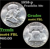 1958-p Franklin Half Dollar 50c Grades Choice Unc