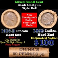 Mixed small cents 1c orig shotgun roll, 1916-d Whe