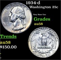 1934-d Washington Quarter 25c Grades Choice AU/BU