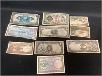 10 Vintage Japanese Notes,Circulated