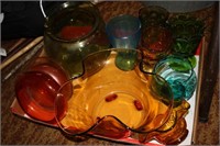 Colored goblets, amber bowl etc.