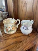 2 China Mustache Cups & Saucers